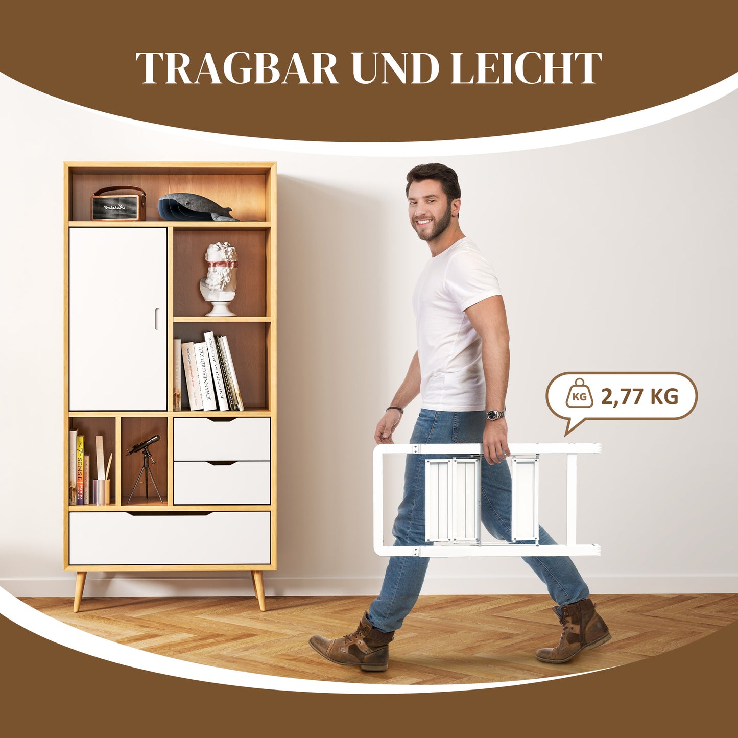 HOMCOM 2-stufige Trittleiter, Aluminum faltbar, rutschfeste Plattform, Weiß