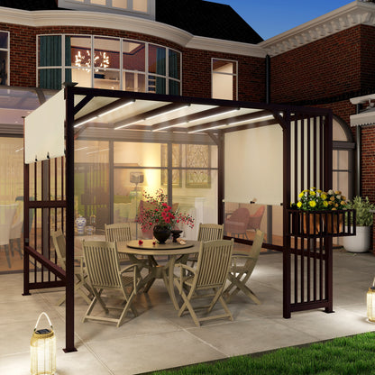 Outsunny Pergola Pavillon 3x2,5m UV 30+Stabil winterfest Sonnenschutz mit verstellbar Schiebedach Dunkelbraun