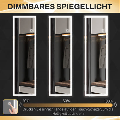 HOMCOM Ganzkörperspiegel mit LED, dimmbar, Touchsensor, Speicherfunktion, silber, 40x120 cm