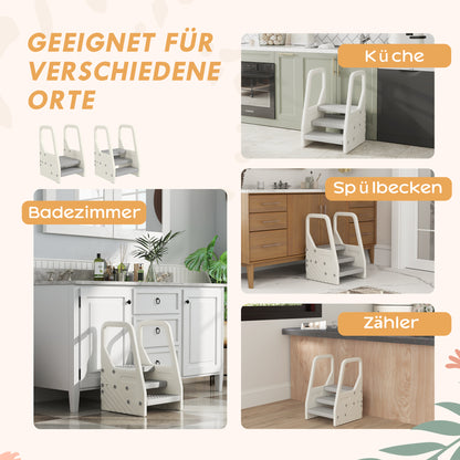AIYAPLAY Kinder-Tritthocker, von 3 auf 2 Stufen verstellbar, mit Handgriff, Rutschfest, für verschiedene Räume, Kunststoff, Grau