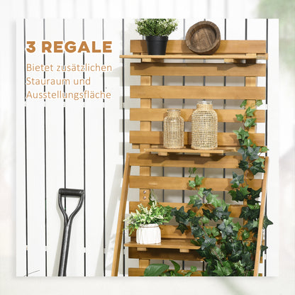 Outsunny Hochbeet mit 3 Schubladen, inkl. Rankhilfe, wetterbeständig, Massivholz, 63 cm x 39 cm x 160 cm, Natur