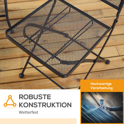 Outsunny Garten Sitzgruppe für 2 Personen Bistro-Set Garnitur 1 Tisch+2 faltbare Stühle für Terrasse Balkon Metall Grau
