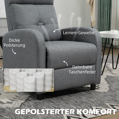 HOMCOM Relaxsessel mit Liegefunktion, ausfahrbares Fußteil, Taschenfederkern, bis 150 kg, Grau