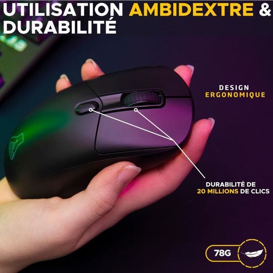 Competitive Gaming Mouse - Wired or wireless - The G-Lab - KULT-TITAN - RGB - 12000 DPI - Black