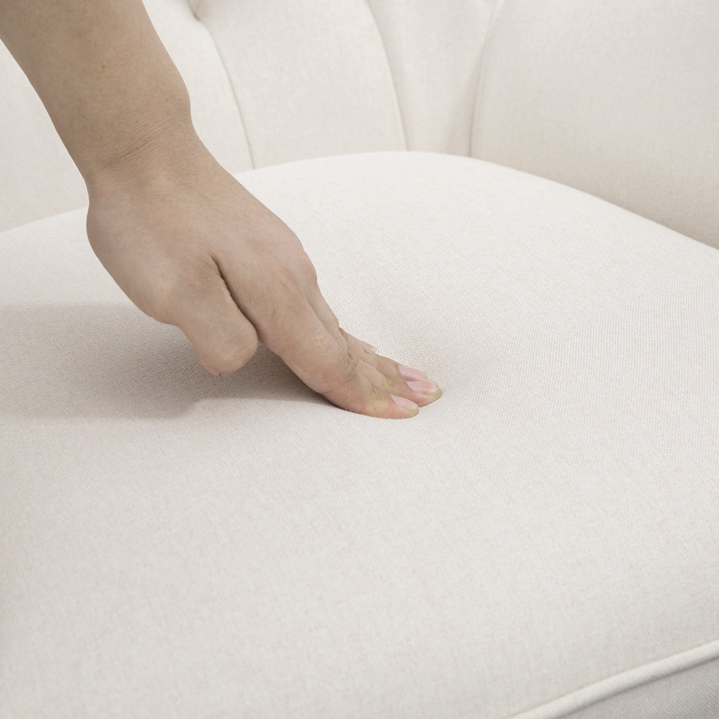 HOMCOM Schaukelstuhl im Skandi-Design Relaxsessel, Knopfheftung, 69 cm x 90 cm x 100 cm, Creme + Natur + Schwarz