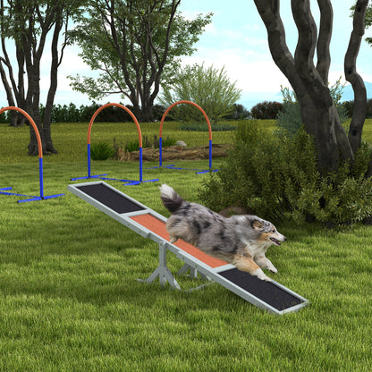 PawHut Hundewippe Aqulity-Wippe Hundesportwippe, 180 x 30 x 30 cm, Grau + Braun