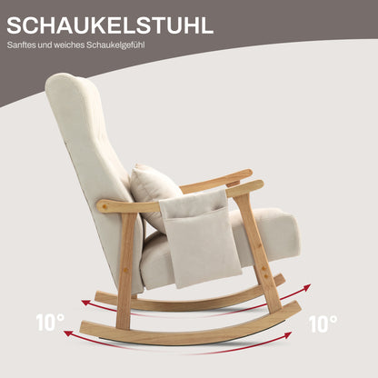 HOMCOM Schaukelstuhl mit Nierenkissen, breiter Sitz, Kautschukholzrahmen, bis 120 kg, Beige