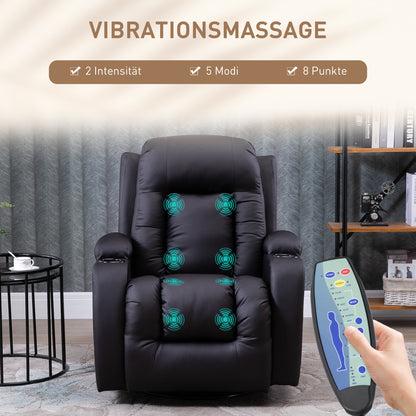 HOMCOM Massagesessel, Relaxsessel, Wippfunktion, 8 Vibrationspunkte, inkl. Fernbedienung, Braun