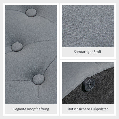 HOMCOM Hocker, rund, mit Staufach, Steppdesign mit Knöpfen, Bezug in Samtoptik, grau, 60 x 60 x 40cm