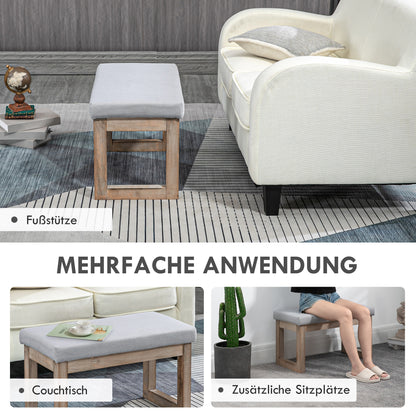 HOMCOM Fußbank im Skandi-Design, Sitzhocker, Fußhocker, 68 cm x 38 cm x 42 cm, Grau + Natur