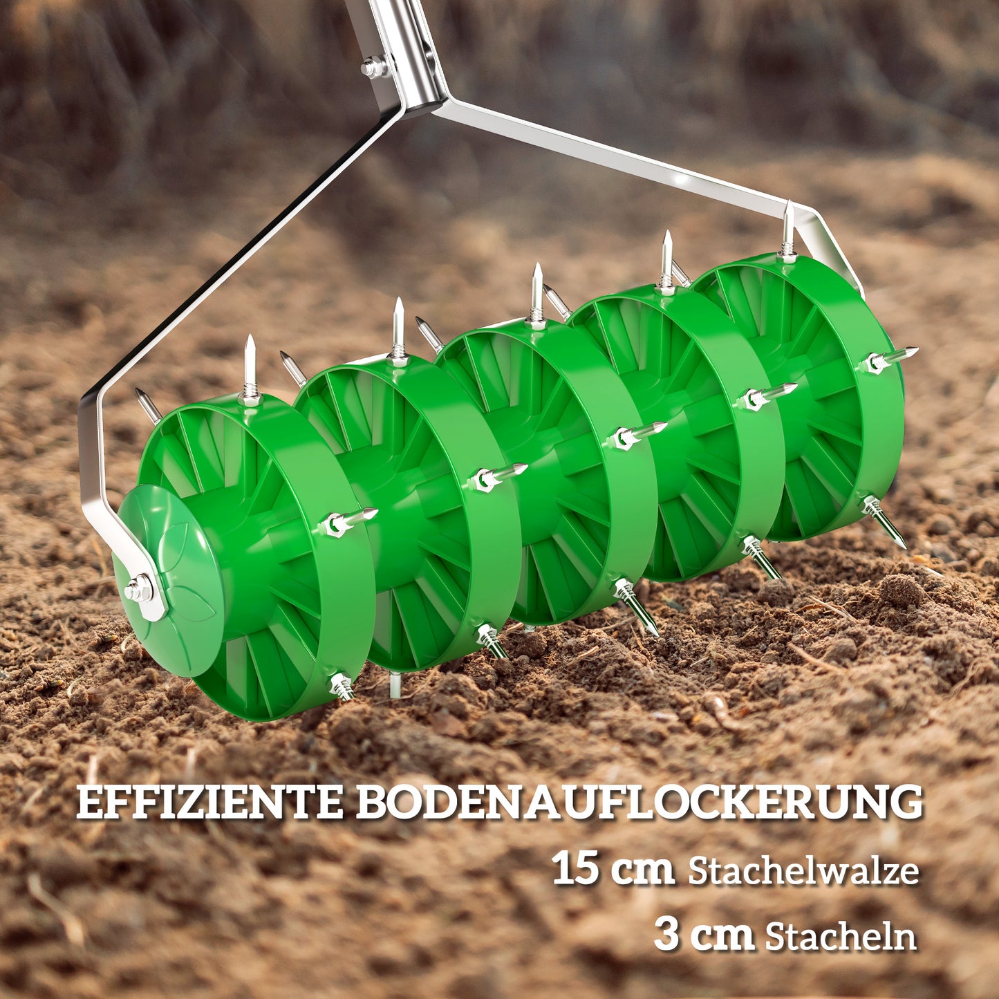 Outsunny Rasenlüfter Aerifizierer für Rasen 45cm Breite Manuell Rasenbelüfter mit 30 Eisenspikes Stahl Dunkelgrün