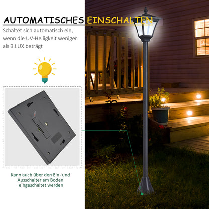 Outsunny LED Solar Gartenlaterne, Stehleuchte aus Edelstahl Gartenlampe 120 cm hoch Windlicht Außenleuchte IP44, Solarlampe mit Lichtsensor 30 Lumen Erdspieß, Gartenlampe für Garten Balkon Schwarz