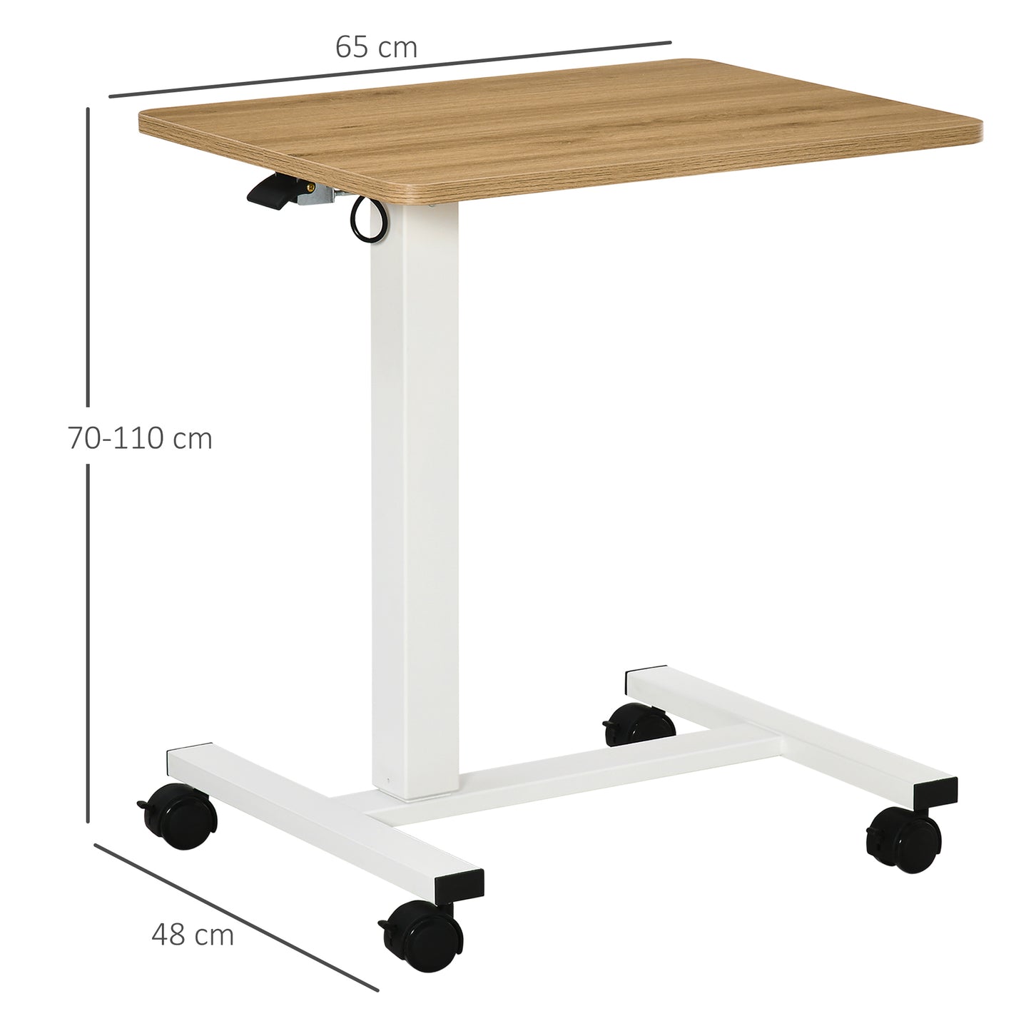 HOMCOM Stehpult Höhenverstellbar inkl. 4 Rollen C-Form 65 cm x 48 cm x 70-110 cm Natur + Weiß