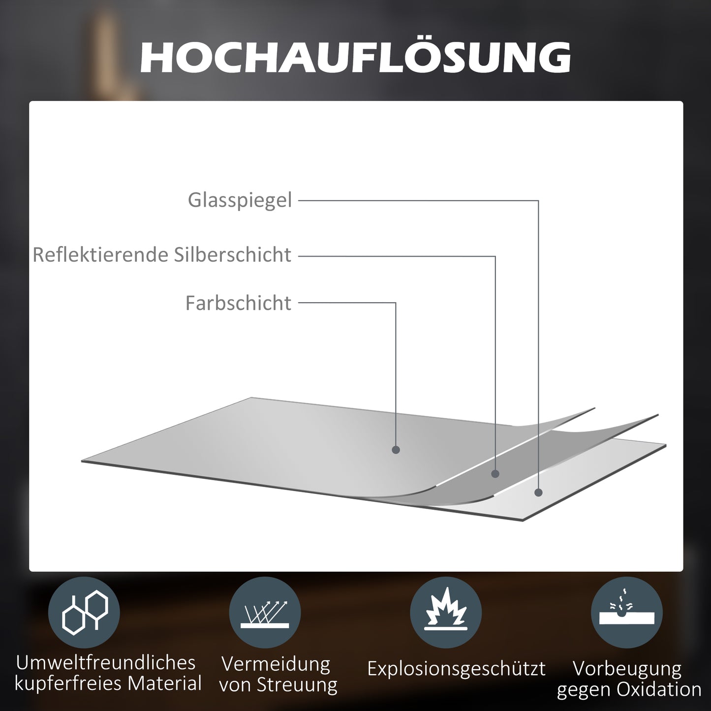 kleankin LED Badezimmerspiegel mit 3x Vergrößerung, Touch-Funktion, Memory-Funktion, kein Beschlagen, 80 x 60 cm