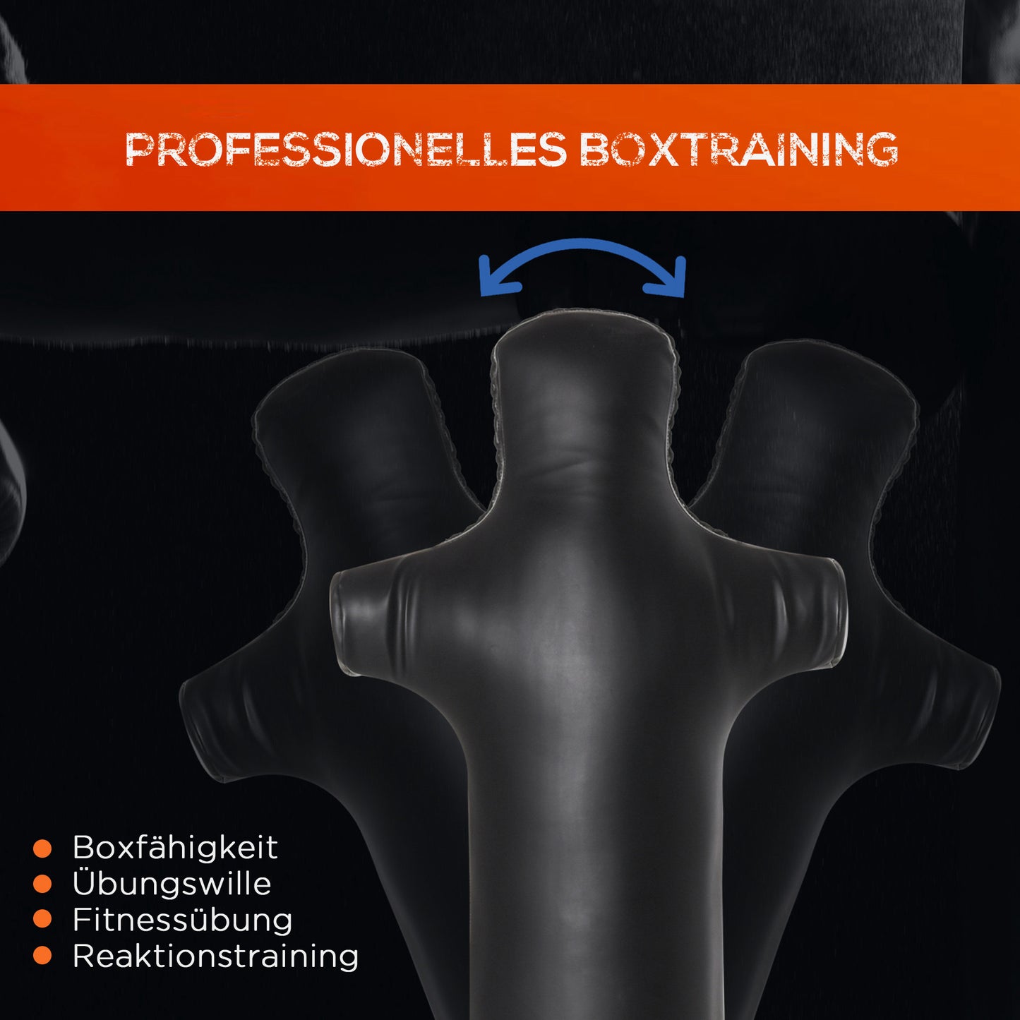 HOMCOM Boxsack Stehend 180cm Erwachsene Standboxsack Boxdummy Boxsäule Humanoides Design Heavy Duty Boxsack schwerer Boxsack-Ständer für Profis und Anfänger Schwarz