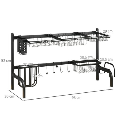 HOMCOM Abtropfgestell, längenverstellbar 51-93 cm, viele Elemente, flexible Anordnung, 93 x 30 x 52cm, schwarz