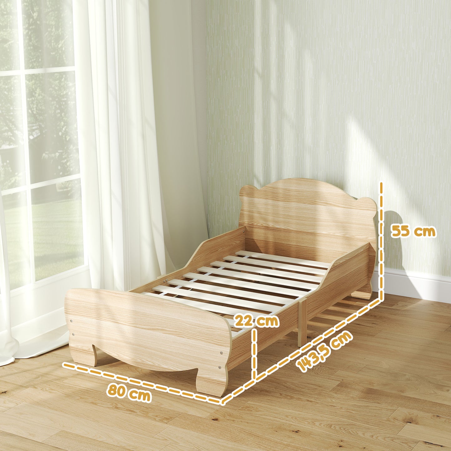 AIYAPLAY Kinderbett Jugendbett Hausbett mit Bären-Design Spielbett für 3-6Jahre Kinder 143,5 x 80 x 55 cm Naturholz