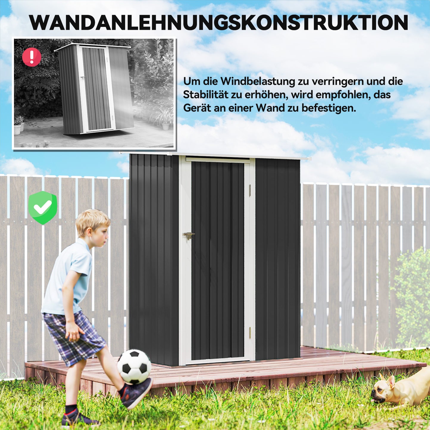 Outsunny Metall Gerätehaus 1,07 m² mit Schrägdach, 142 x 84 x 189 cm Geräteschuppen mit abschließbar Tür, Garten Schuppen, Gartenhaus Dunkelgrau