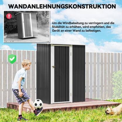 Outsunny Metall Gerätehaus 1,07 m² mit Schrägdach, 142 x 84 x 189 cm Geräteschuppen mit abschließbar Tür, Garten Schuppen, Gartenhaus Dunkelgrau