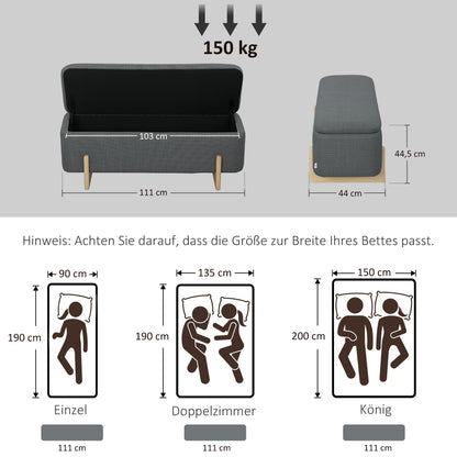 HOMCOM Hocker mit Stauraum, Sitzbank mit Schaumstoffpolsterung, Leinenimitat, 111 x 44 x 44,5 cm, Dunkelgrau