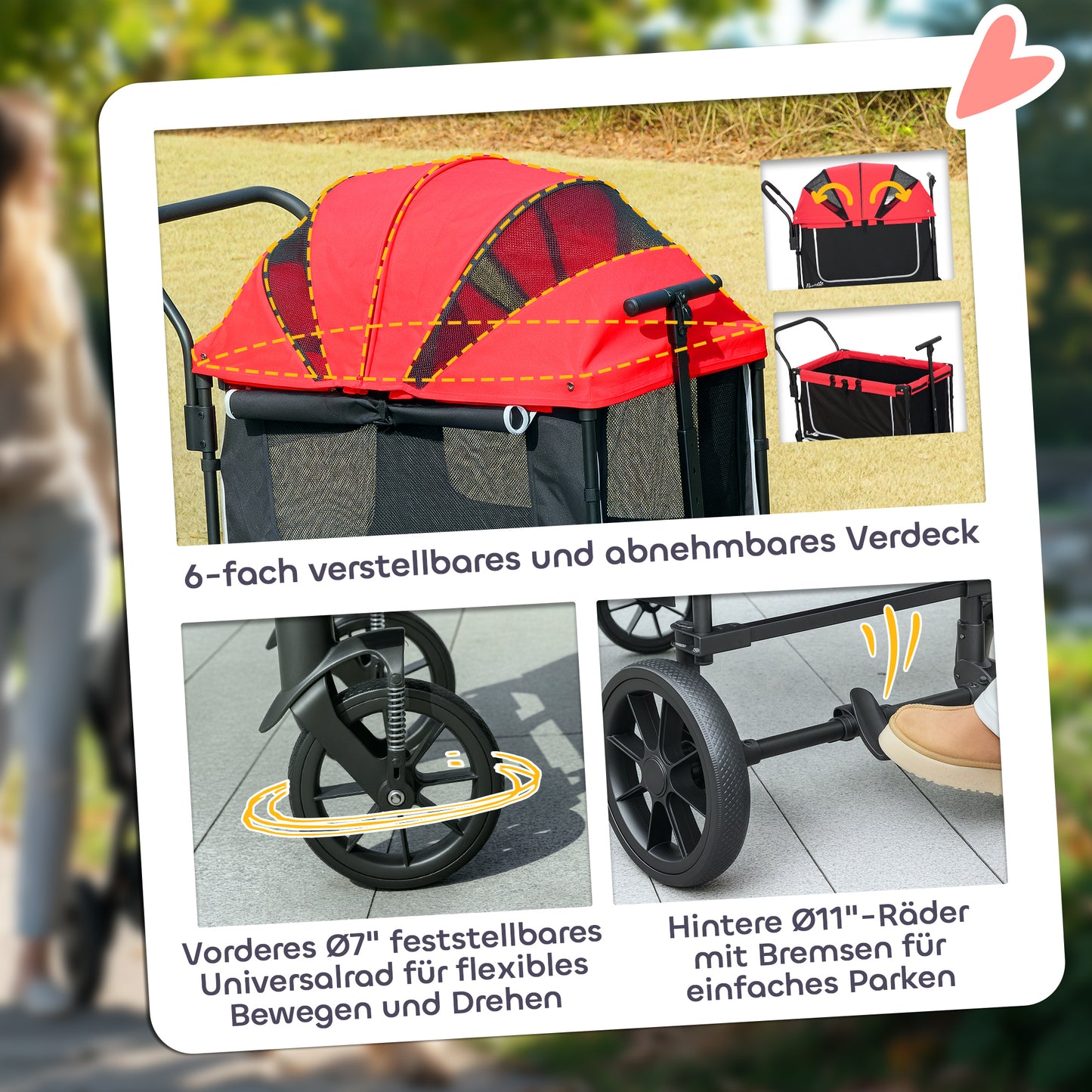 PawHut Hundewagen Hundebuggy klappbar für Hunde & Katzen bis 30 kg 110 x 65 x 102 cm Rot