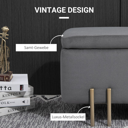 HOMCOM Sitzbank mit Stauraum Polsterbank mit Samtoptik, Sitztruhe mit Metallbeine, Truhenbank für Wohnzimmer Schlafzimmer Flur 100 x 40 x 42 cm, Dunkelgrau