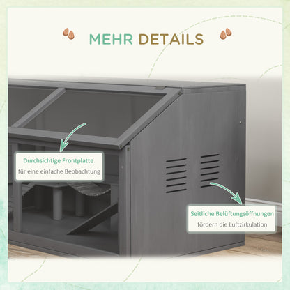PawHut Kleintierkäfig Nagerkäfig, mit Zubehör, Tannenholz,100 cm x 52 cm x 50 cm, Grau