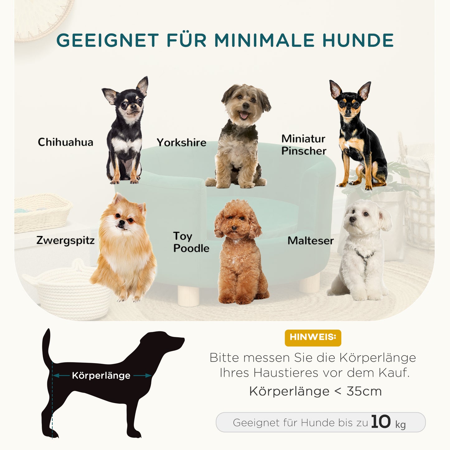 PawHut Hundesofa Hundecouch, Waschbarer Bezug, Haustiersofa mit Rückenlehne und Holzbeine, Katzensofa, für small Hunde under 4,5 kg, Grün