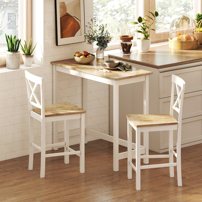 HOMCOM 2er-Set Barstühle mit Rückenlehne und Fußstütze, Kautschukholz, für Küche, Esszimmer, Bar, Eiche+Weiß