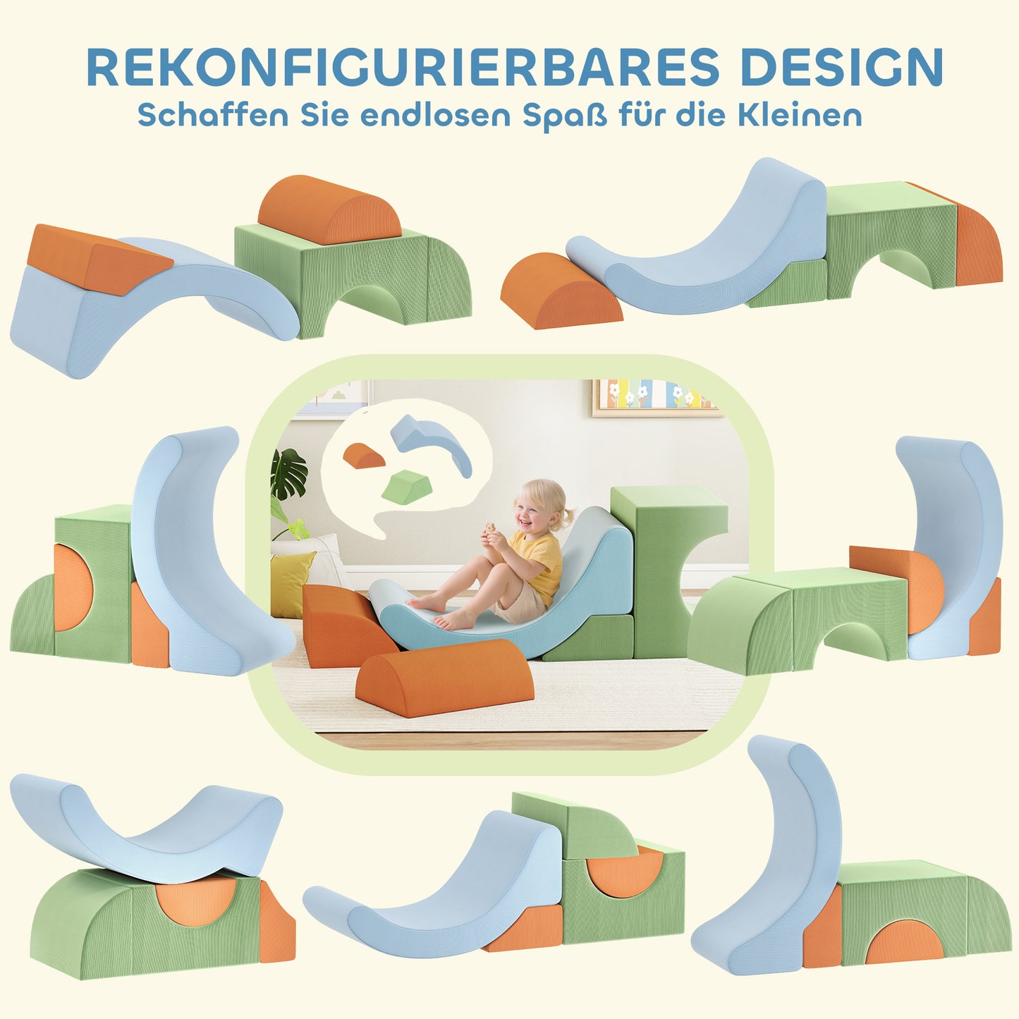 AIYAPLAY 5-teiliges Softbaustein-Set für Kleinkinder, zum Klettern, Krabbeln, Bauen, leichtes Gewicht, Cord, Schaumstoff, Bunt