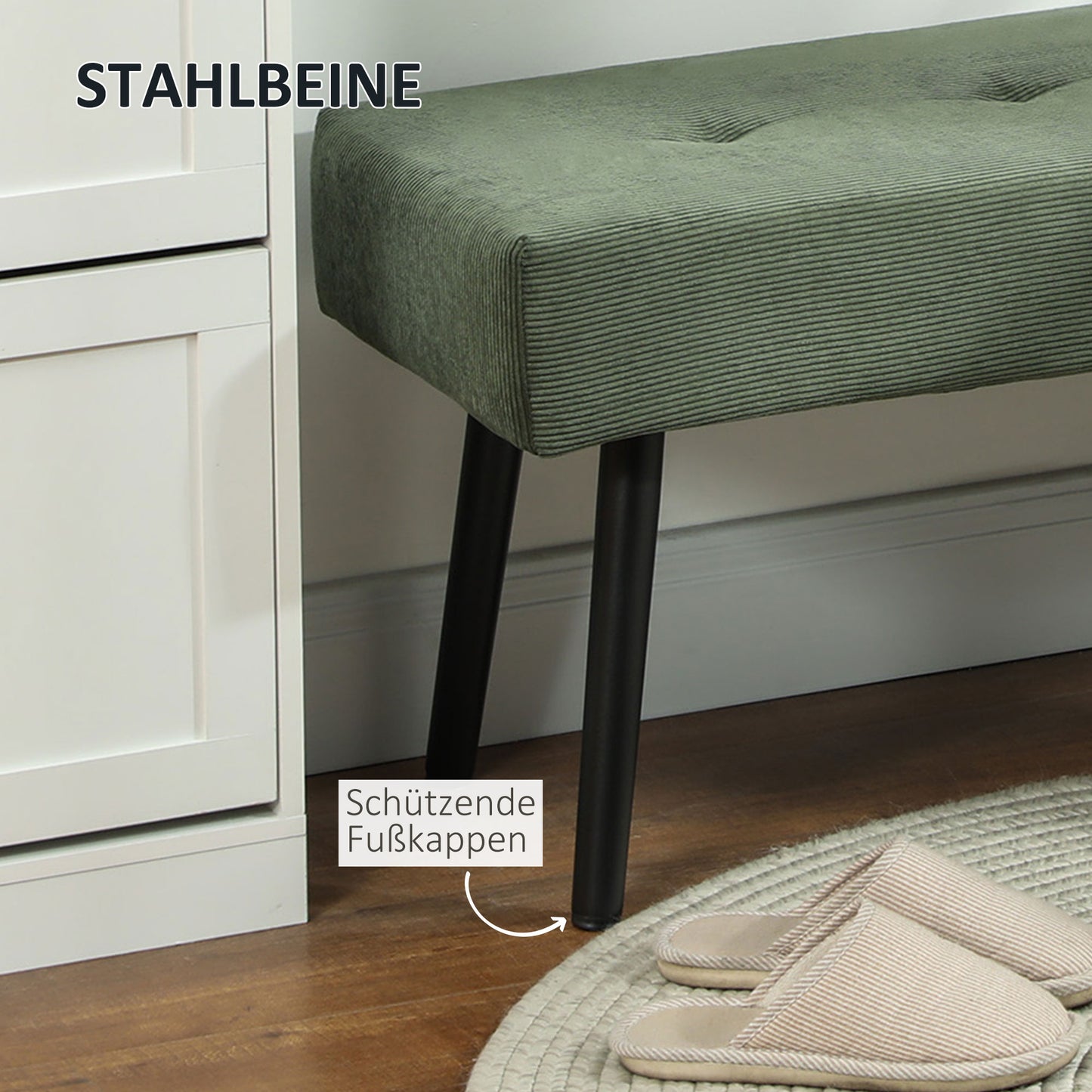 HOMCOM Sitzbank Polsterbank mit Cordbezug, Bettbank mit Metallbeine, Schuhbank 100 x 36 x 45 cm Grün