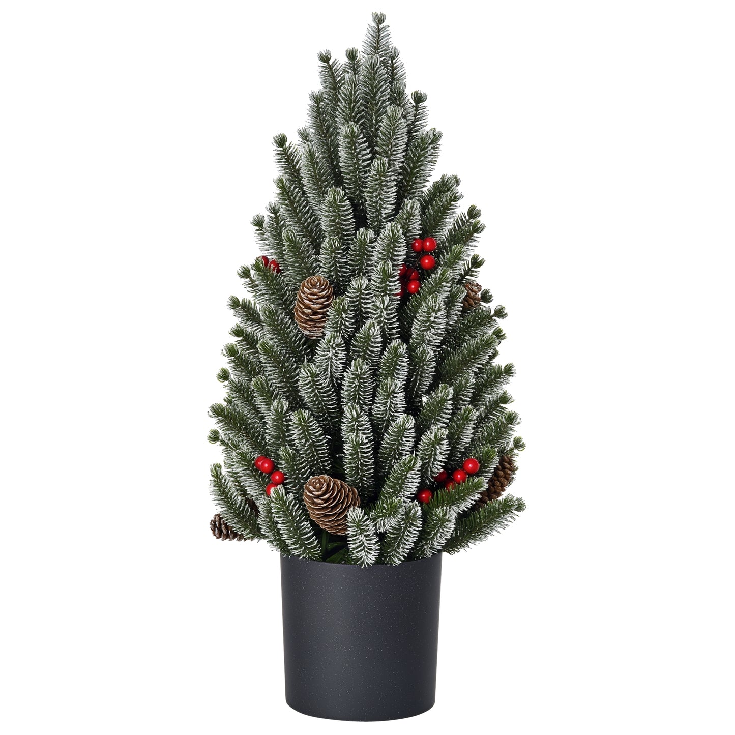 HOMCOM Mini Weihnachtsbaum mit Tannenzapfen, roten Beeren und Übertop 50 cm hoch, Mehrfarbig
