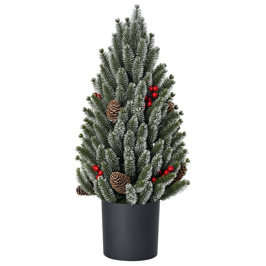 HOMCOM Mini Weihnachtsbaum mit Tannenzapfen, roten Beeren und Übertop 50 cm hoch, Mehrfarbig