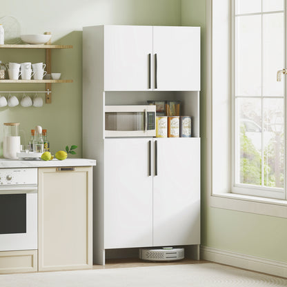 HOMCOM Küchenschrank, Vorratsschrank für Küche, Wohnzimmer, Esszimmer, Schränke, Regale, Mikrowellenablage, Spanplatte, Weiß