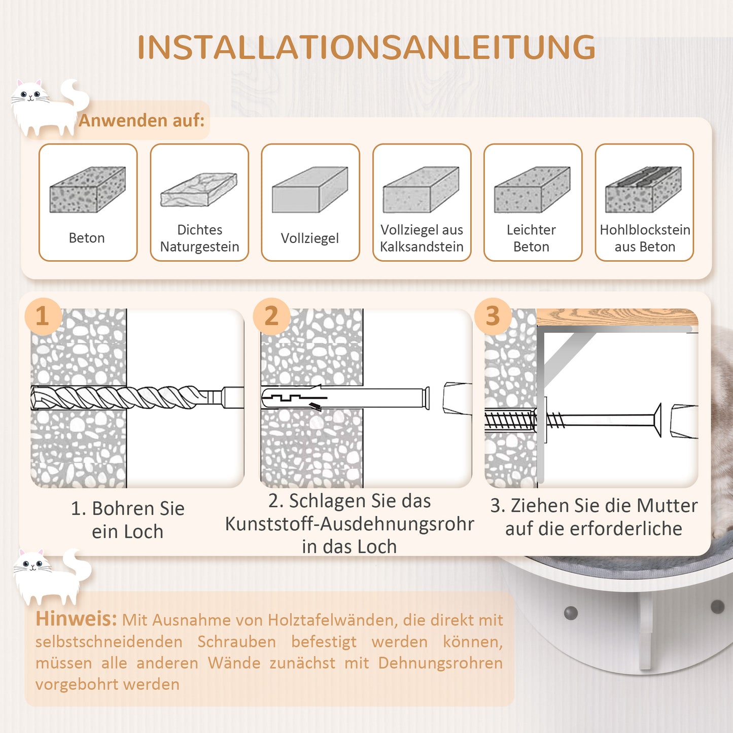 PawHut Katzenliege Katzen Wandliege Katzenbett Katzenregal Wandmontage Plüschauflage Grau 41 x 28 x 21 cm