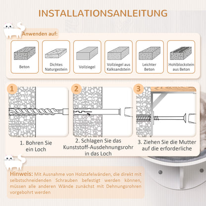 PawHut Katzenliege Katzen Wandliege Katzenbett Katzenregal Wandmontage Plüschauflage Grau 41 x 28 x 21 cm