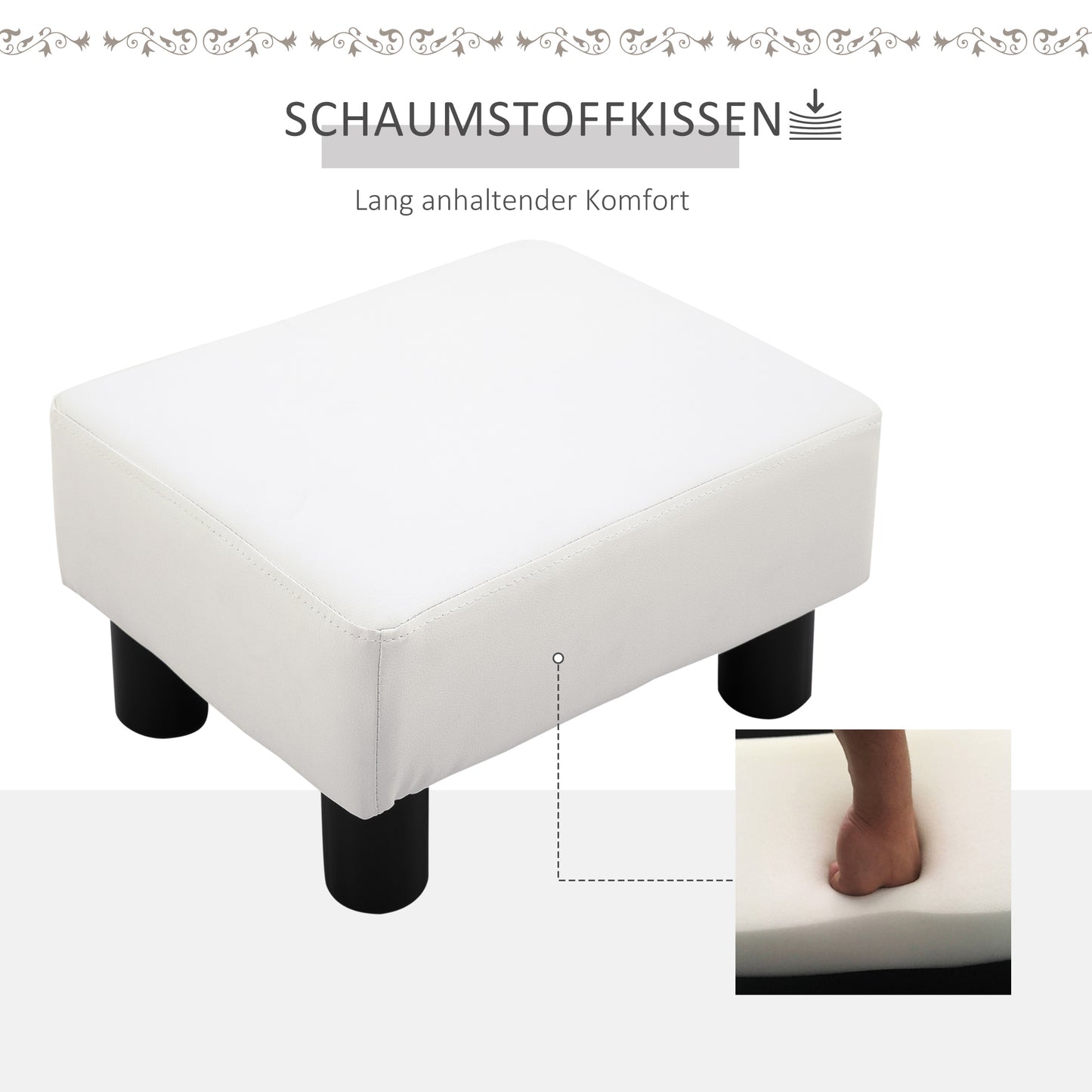 HOMCOM Sitzhocker Hocker mit Kunstleder Moderner Fußhocker Kunstlederhocker Ottomane für Schlafzimmer, Wohnzimmer, Weiß