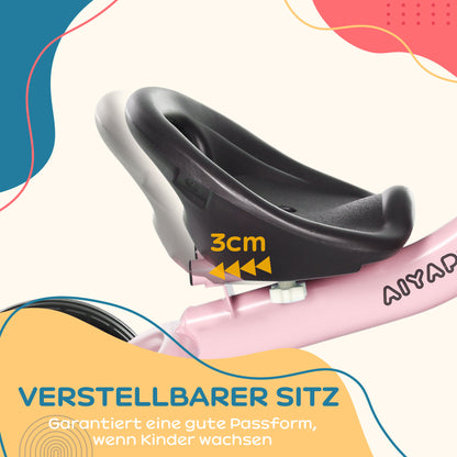 AIYAPLAY Dreirad für Kinder 2-5 Jahre, höhenverstellbarer Sitz, Klingel, Fahrradkorb, Metallrahmen, Rosa