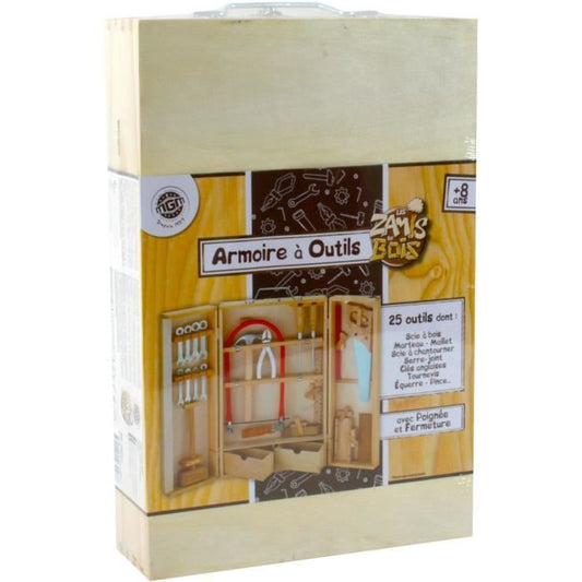 Wooden tool cabinet with real tools - PLANETE BOIS - FSC - 25 pieces - Montessori - From 8 years old