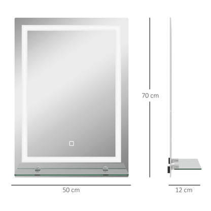 kleankin LED-Badspiegel, dimmbar, Anti-Beschlag, Touch-Schalter, Ablage, 50 x 70 cm, Silber