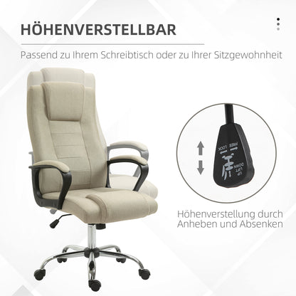Vinsetto Bürostuhl i Leinenoptik, höhenverstellbar, Wippfunktion, 5 Rollen, Beige
