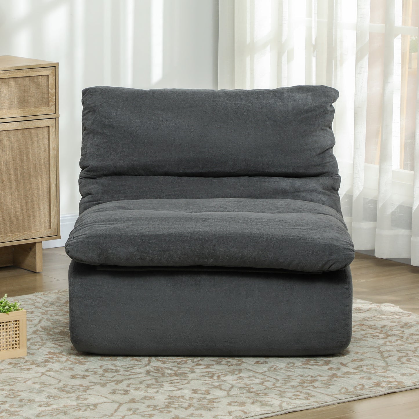 HOMCOM Schaumstoff-Bodensessel, Liegesessel, Lounge-Sessel für Wohnzimmer, Schlafzimmer, Grau