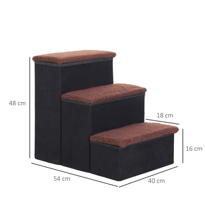 PawHut Haustiertreppe Katzentreppe Hundetreppe Faltbar 3 Stufen Tiertreppe mit Staurum für Katzen und Hunde MDF Schwarz 40 x 54 x 48 cm