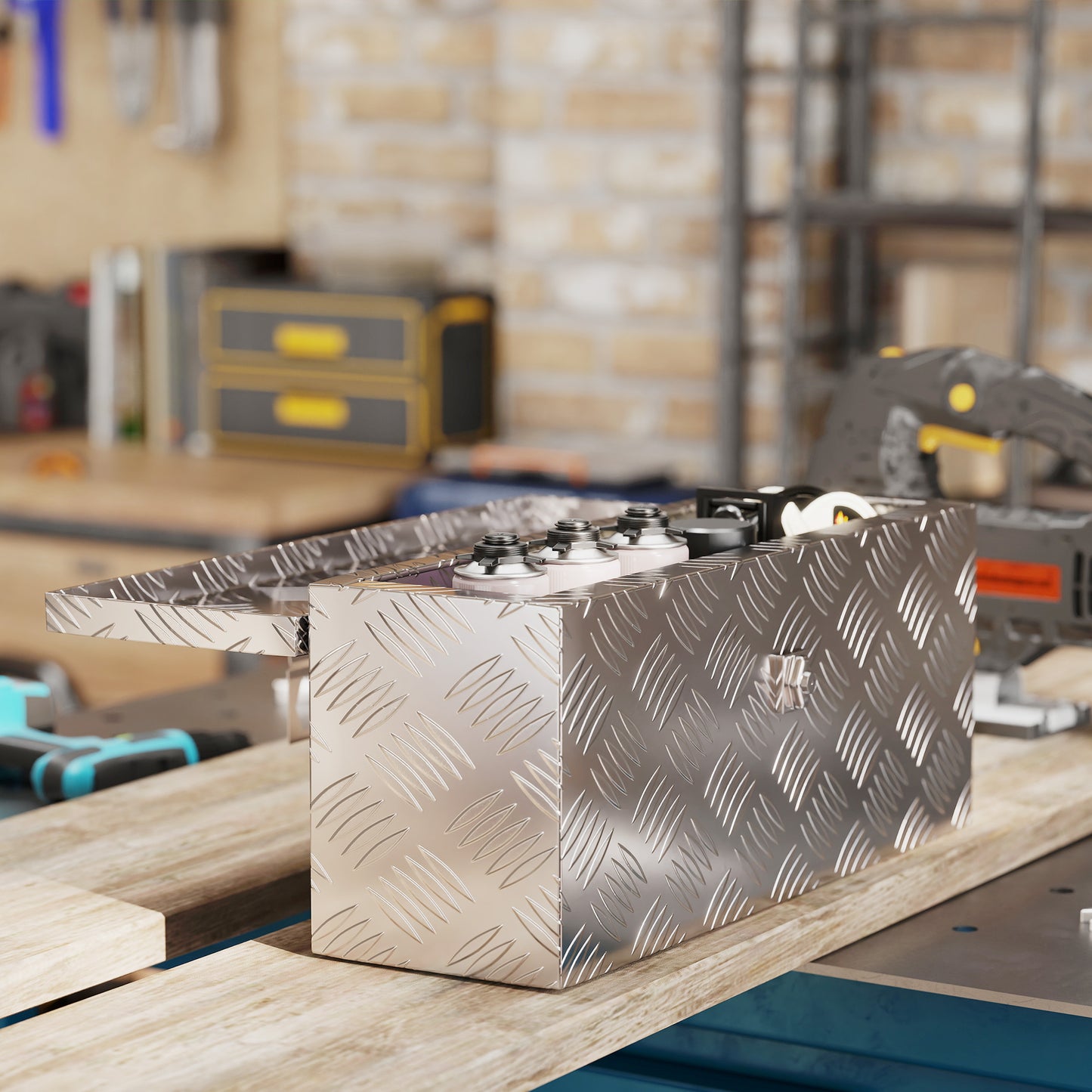 HOMCOM Gerätekasten Aufbewahrungskiste aus Aluminium mit Schloss und Schlüsseln 50 x 15,5 x 20,5 cm