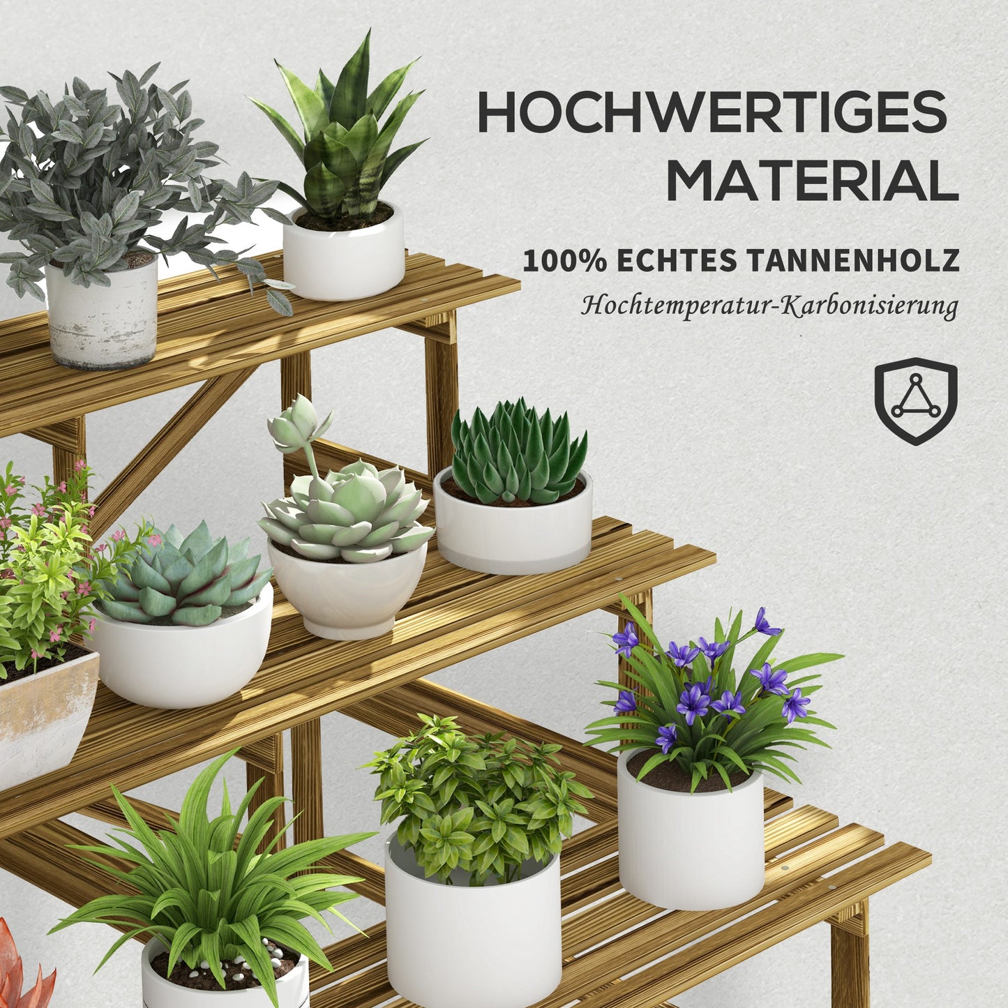 Outsunny Pflanzentreppe, Blumentreppe, Blumenregal, Pflanzregal, Blumenständer, 3 Stufen, Tannenholz, 120 x 80 x 78cm