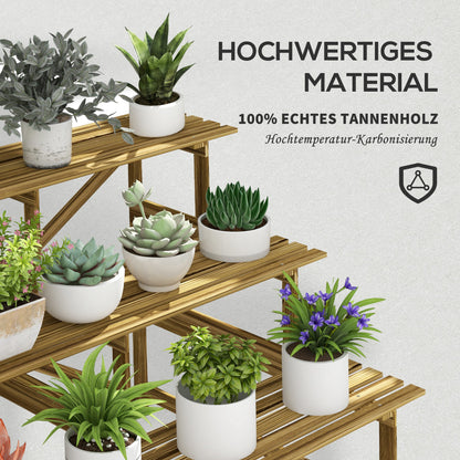 Outsunny Pflanzentreppe, Blumentreppe, Blumenregal, Pflanzregal, Blumenständer, 3 Stufen, Tannenholz, 120 x 80 x 78cm