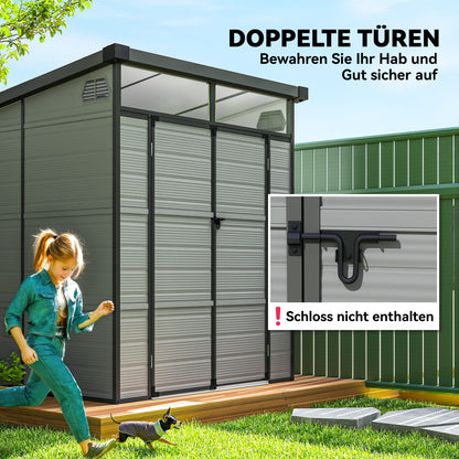Outsunny 1,9 x 1,9 m Gartenschuppen, Werkzeugschuppen aus Kunststoff , verschließbare Türen, 2 Lüftungsöffnungen, Hellgrau