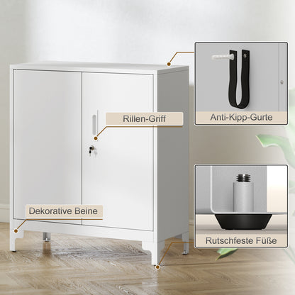 HOMCOM Büroschrank aus Metall, verschließbare Türen, Bürokommode, 2-stufiges Design, Weiß