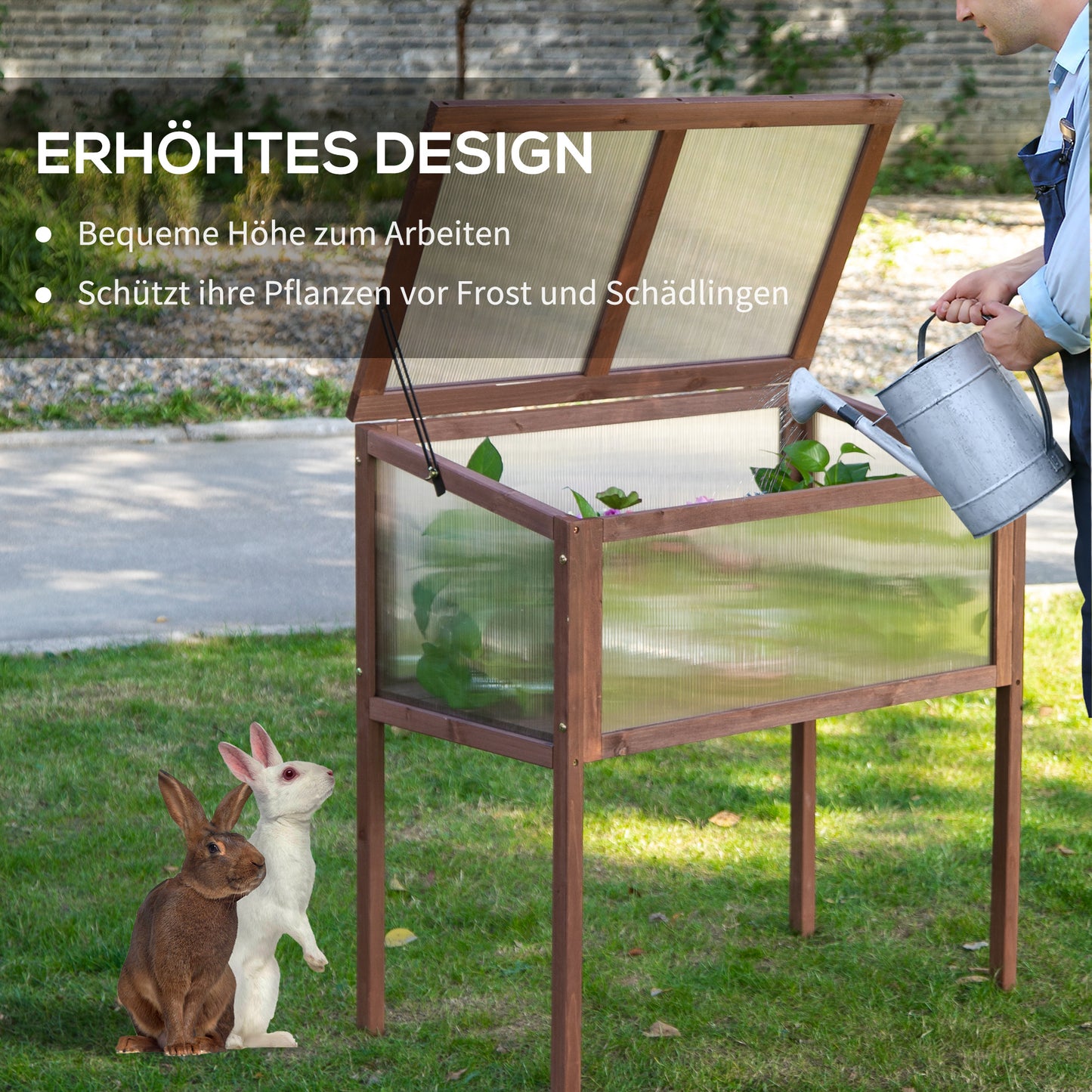 Outsunny Hochbeet aus Holz Frühbeet 90 x 50 x 93 cm Gewächstisch mit Abdeckung wetterfes Kräuterbeet Pflanzkasten für Garten, Balkon och Terrasse Braun