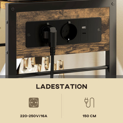 HOMCOM Druckerständer Druckeregal mit Rollen, Steckdosen, USB- und USB-C-Anschlüsse bis 40 kg Rustikalbraun